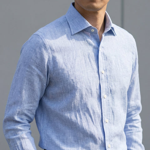 [バセッティ] 麻リネン-サックス #8409 着用イメージ
