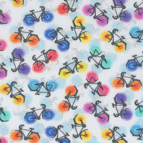 [テクスタ] 自転車柄-ホワイト #8478 生地拡大
