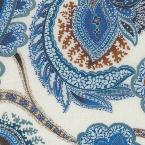 [テクスタ] ペイズリー-アイボリー×ブルー #8488 生地拡大